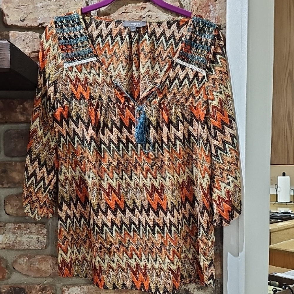 Umgee Chevron Blouse - Orange, Black, and Cream